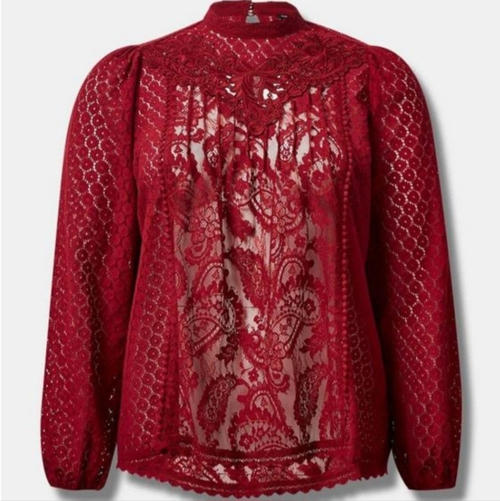NWT Torrid Size 2 Mixed Lace High Neck Top